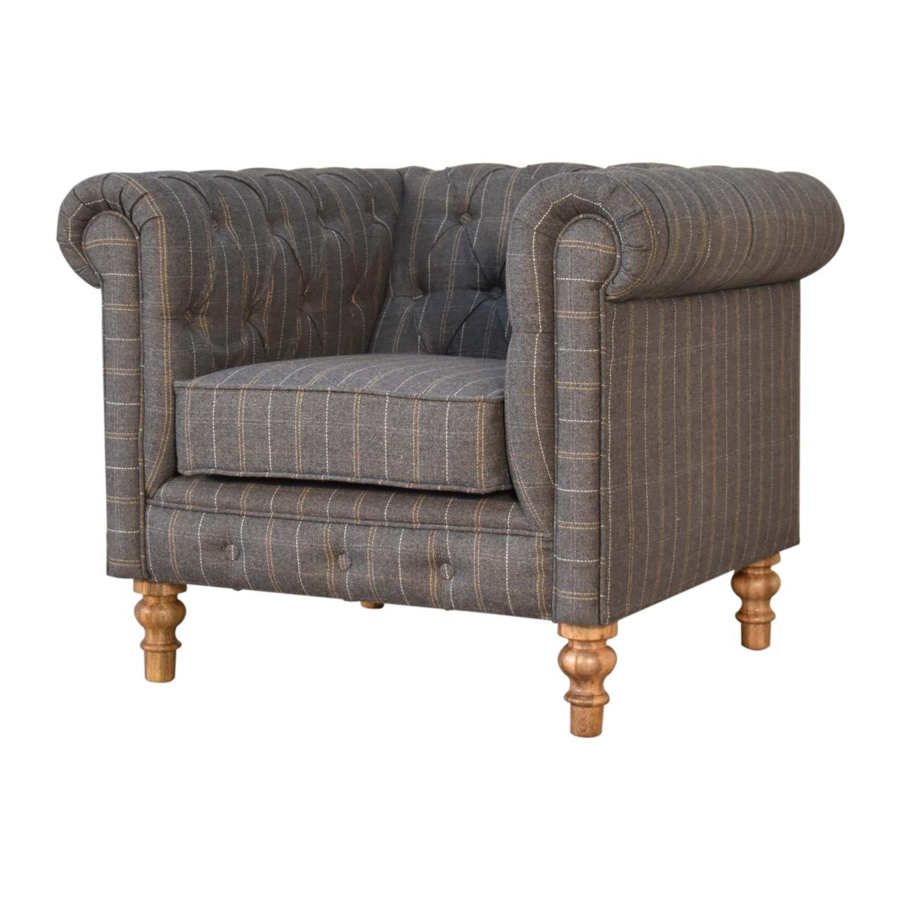 Pewter Tweed Chesterfield Armchair - Luxe Home Comforts