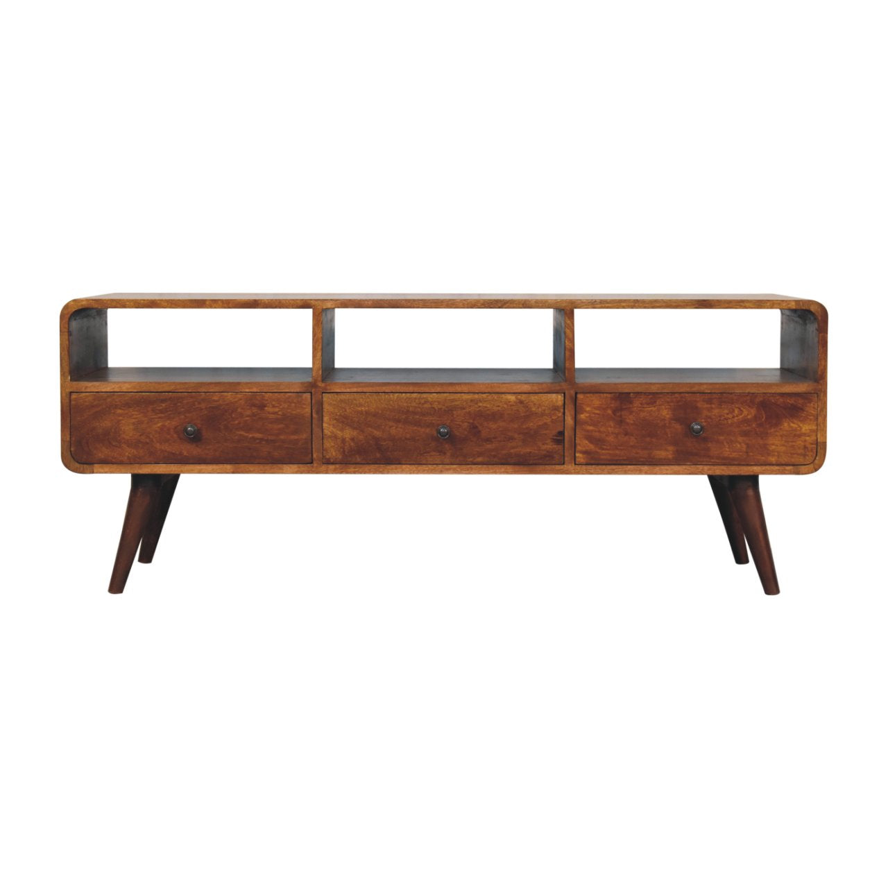 Trio Curved Chestnut Media Unit - Luxe Home Comforts