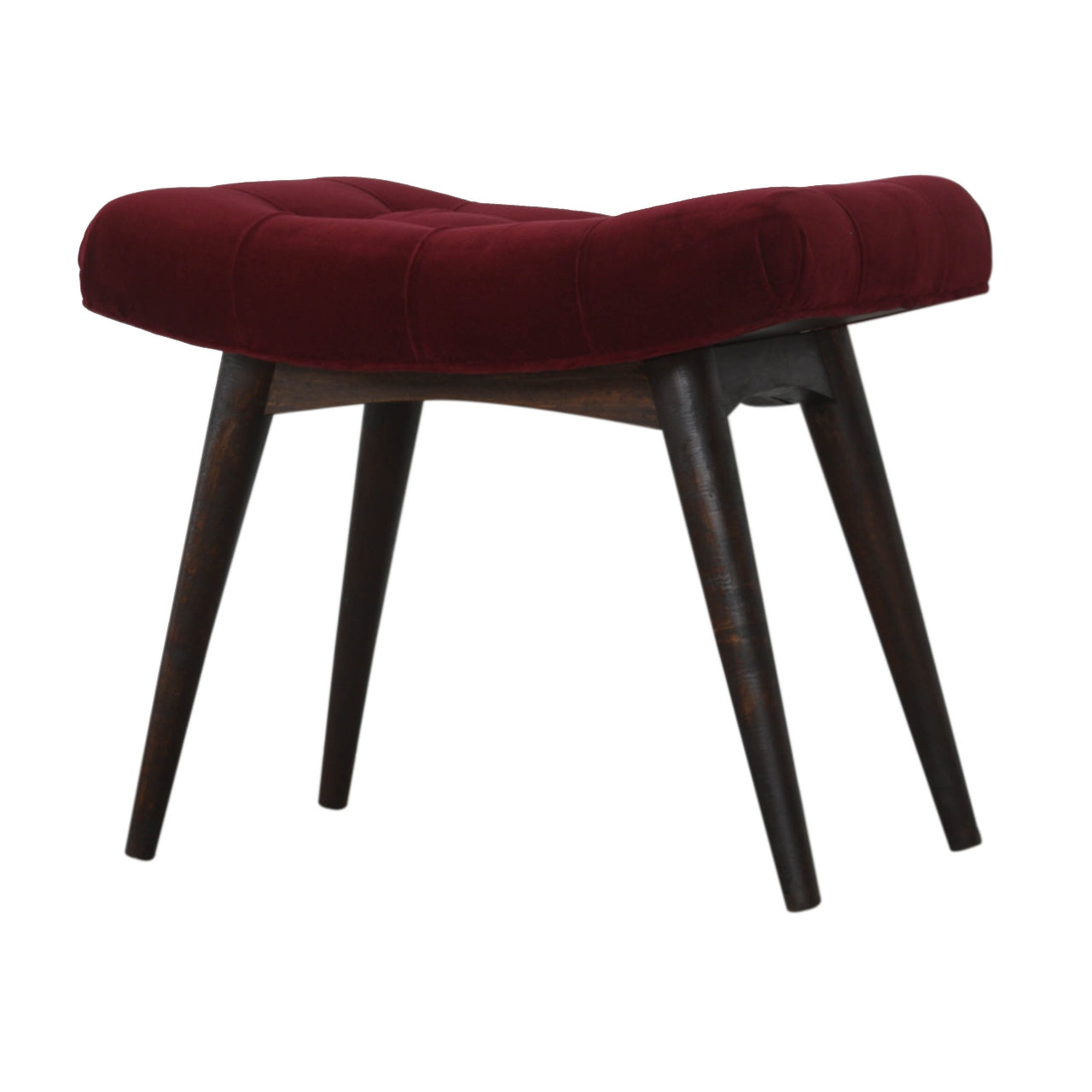 Wine Red Cotton Velvet Curved Bench - Luxe Home Comforts