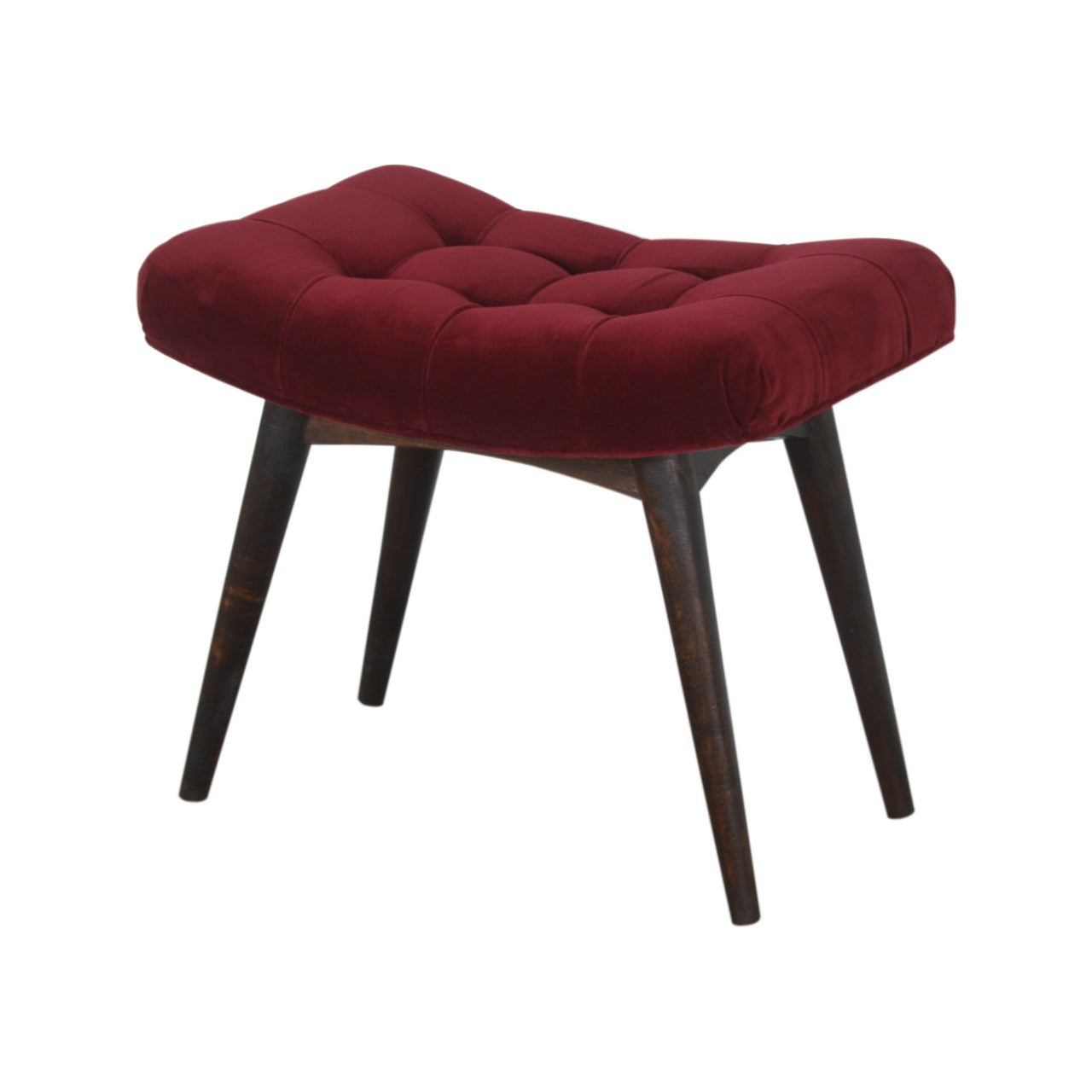 Wine Red Cotton Velvet Curved Bench - Luxe Home Comforts