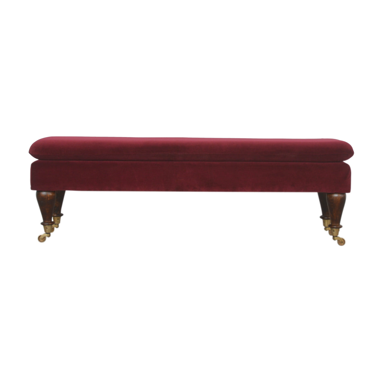Wine Red Velvet Castor Bench - Luxe Home Comforts