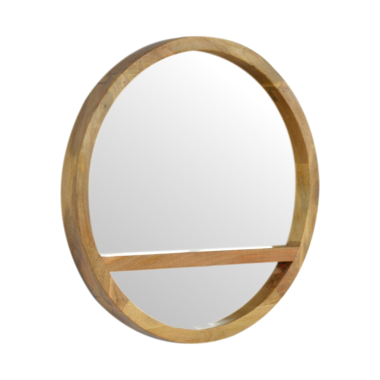 Wooden Round Mirror with 1 Shelf - Luxe Home Comforts
