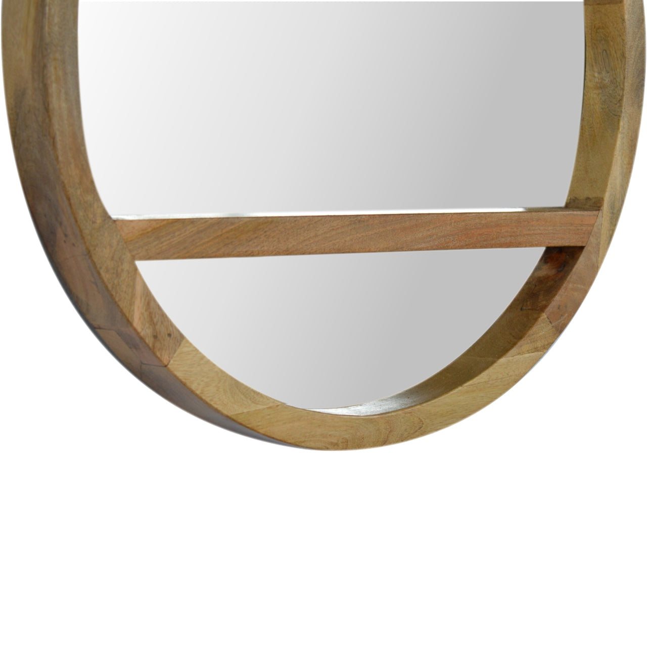 Wooden Round Mirror with 1 Shelf - Luxe Home Comforts