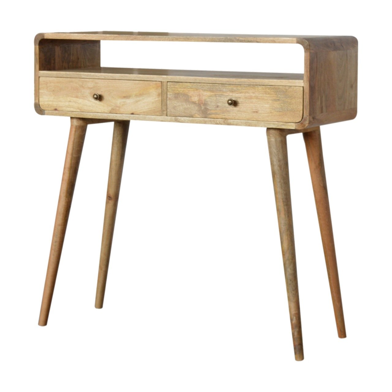 Curved Oak-ish Console Table - Luxe Home Comforts