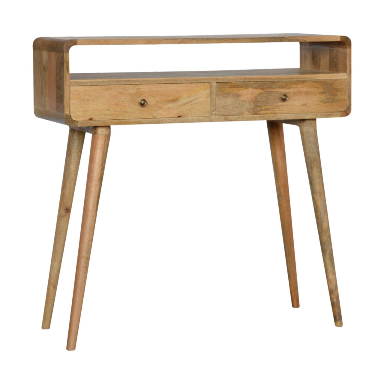 Curved Oak-ish Console Table - Luxe Home Comforts