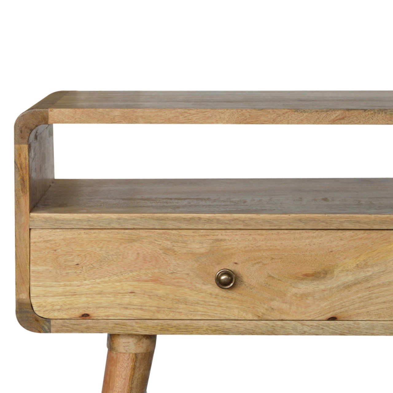 Curved Oak-ish Console Table - Luxe Home Comforts