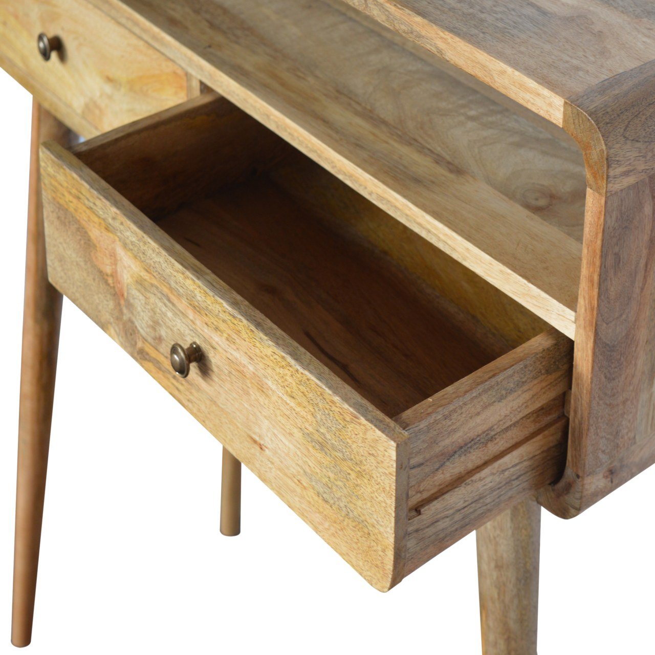 Curved Oak-ish Console Table - Luxe Home Comforts