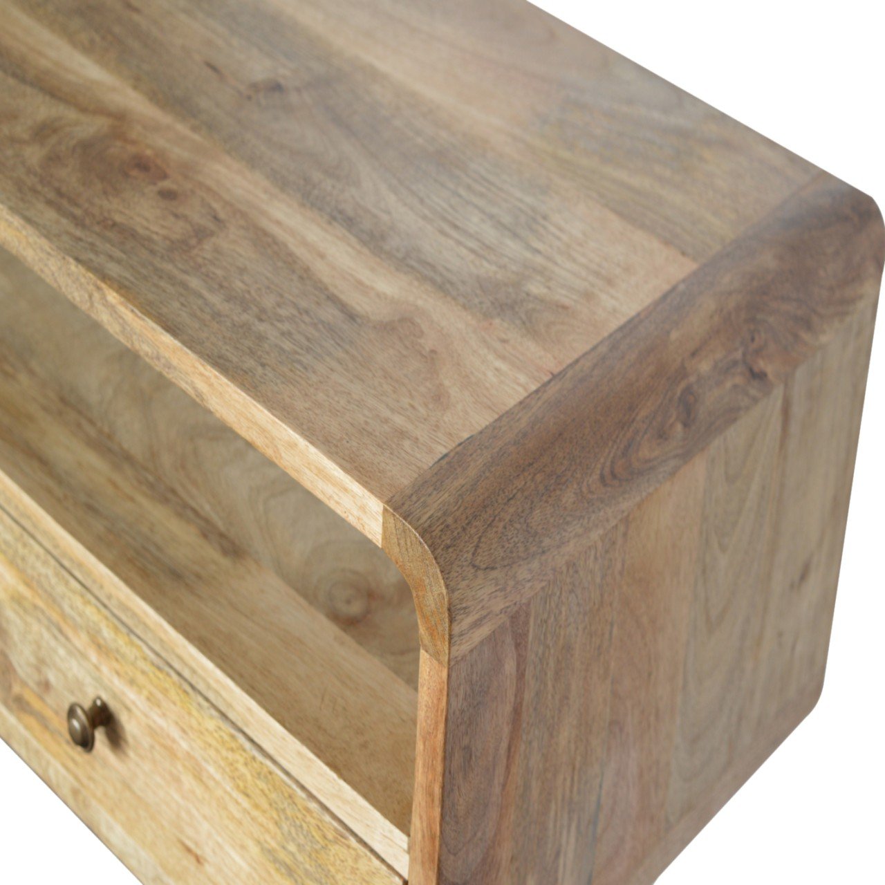 Curved Oak-ish Console Table - Luxe Home Comforts