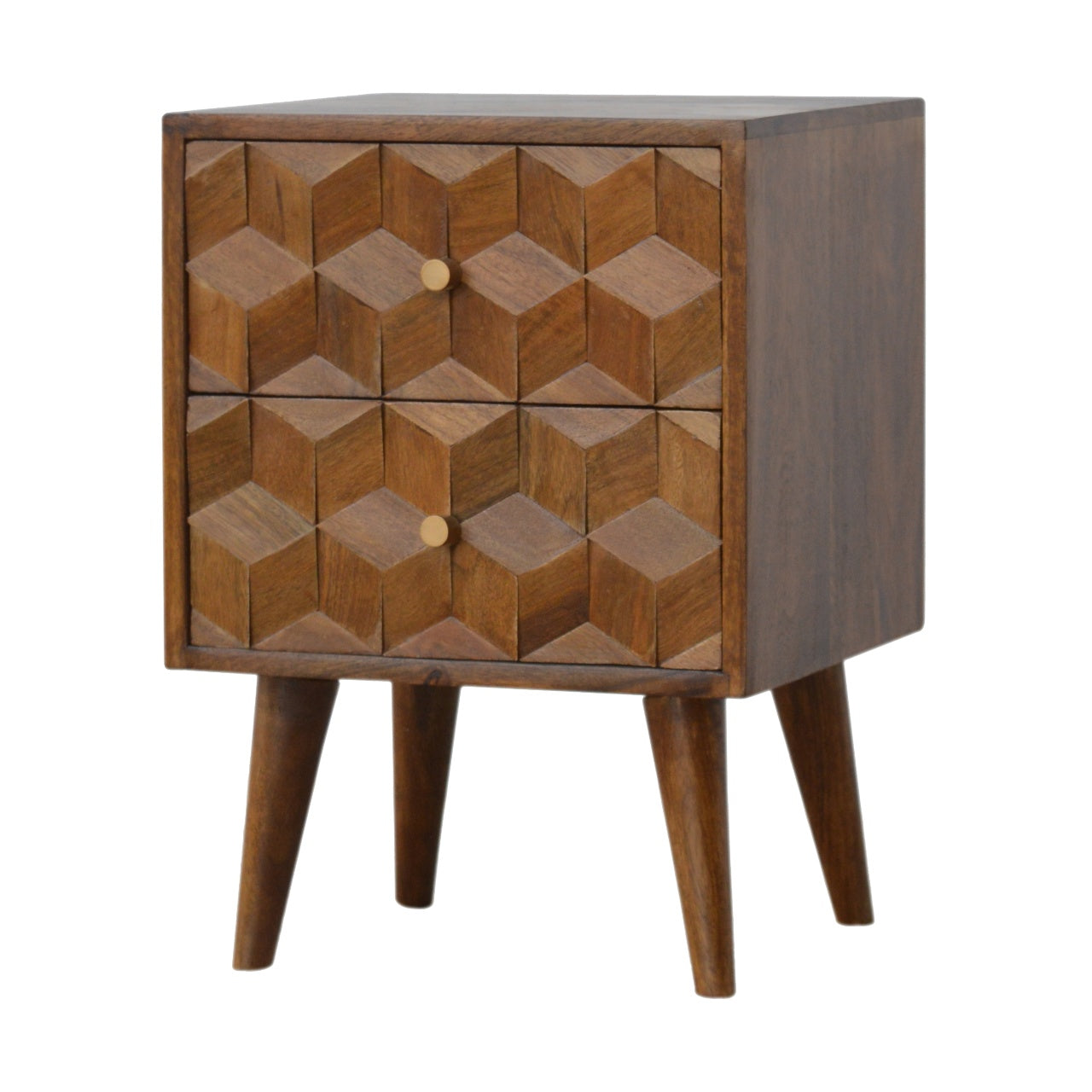 Chestnut Cube Carved Bedside Table