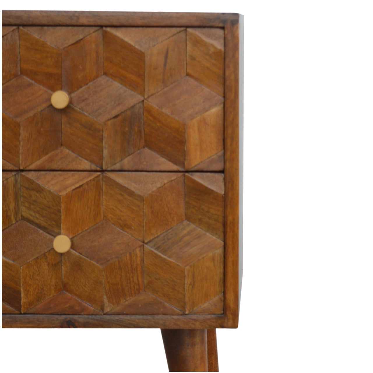 Chestnut Cube Carved Bedside Table