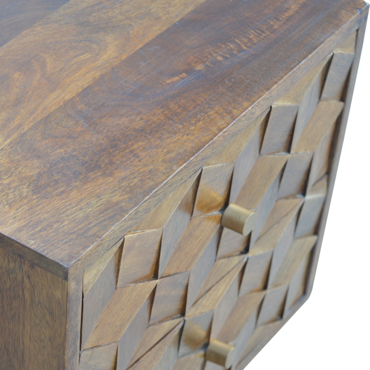 Chestnut Cube Carved Bedside Table