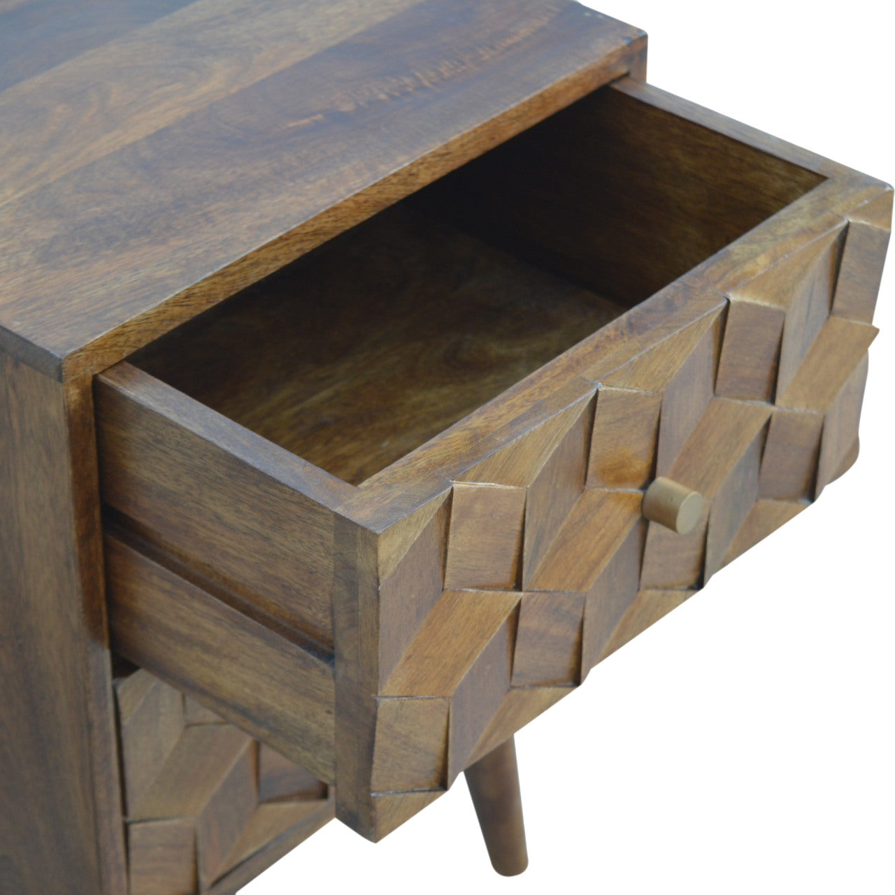 Chestnut Cube Carved Bedside Table