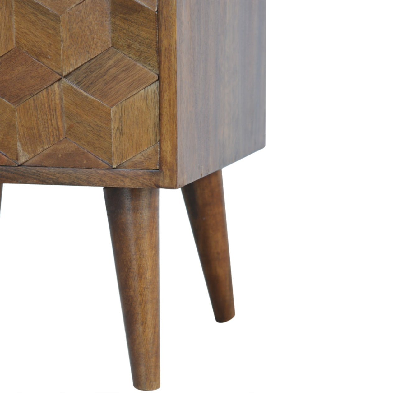 Chestnut Cube Carved Bedside Table