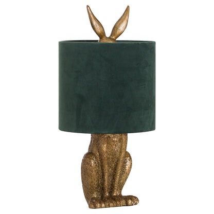 Antique Gold Hare Table Lamp With green Velvet Shade