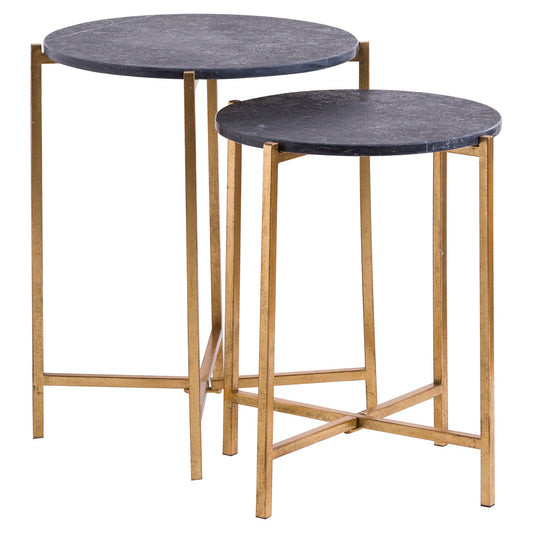 Set Of Two Black Marble Tables