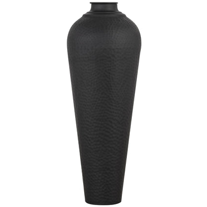 Matt Black Hammered Vase With Lid