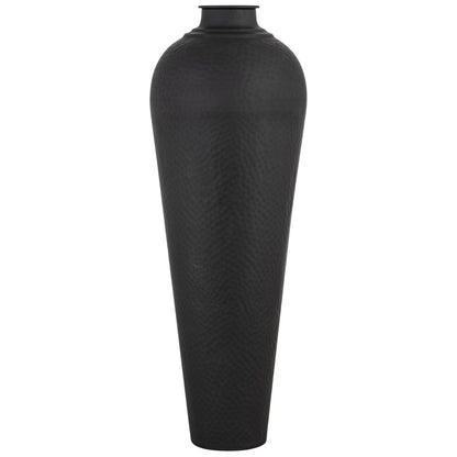Matt Black Hammered Vase With Lid