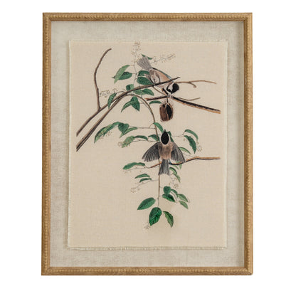 Flora & Fauna Collection Chickadees On Linen In Beaded Frame - Luxe Home Comforts