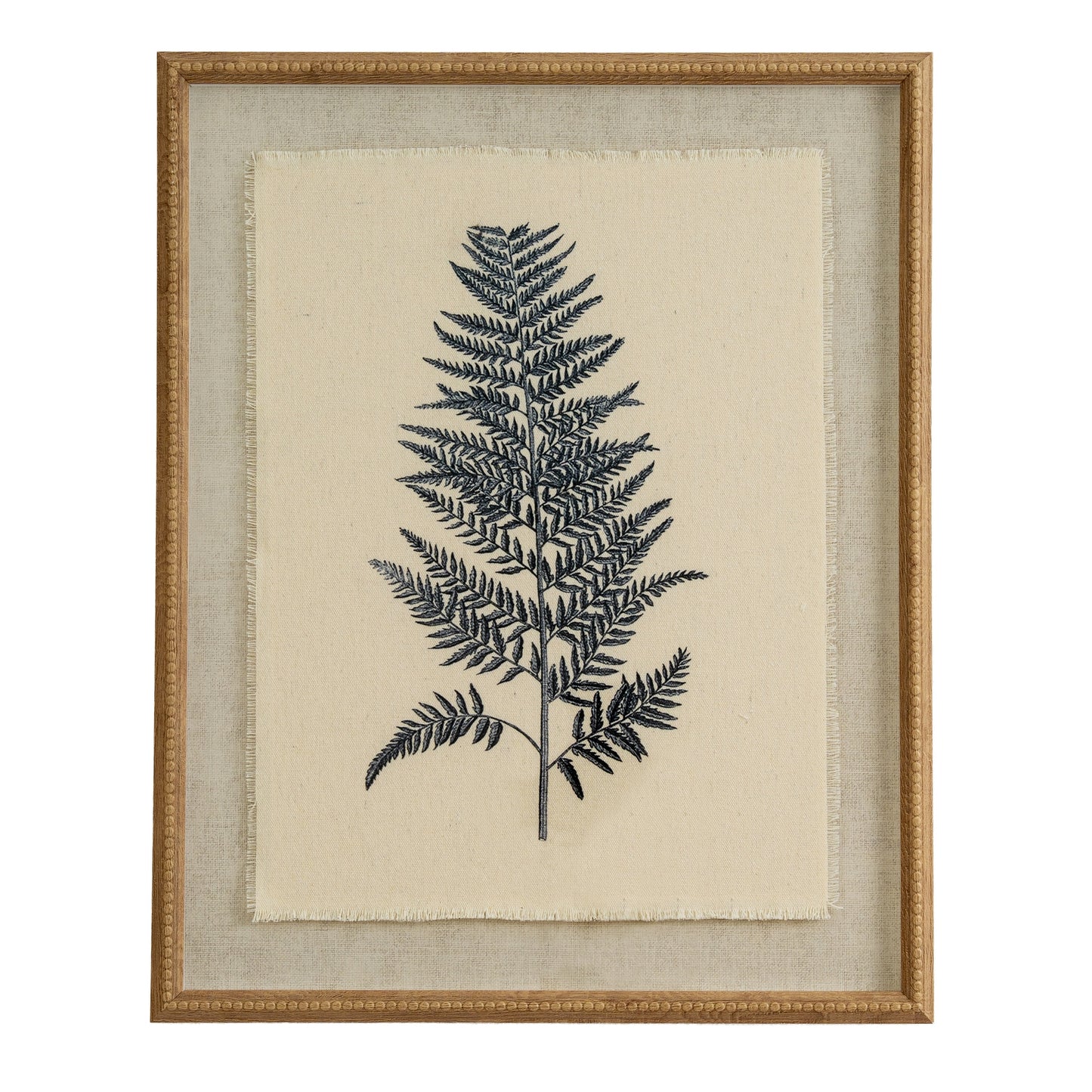 Flora & Fauna Collection Beech Fern On Linen In Beaded Frame - Luxe Home Comforts