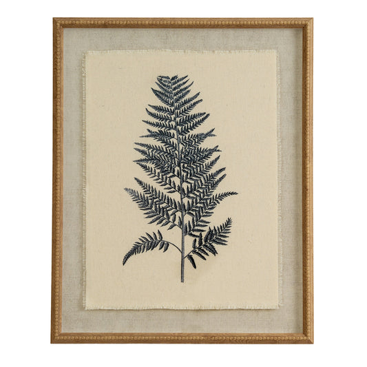 Flora & Fauna Collection Beech Fern On Linen In Beaded Frame - Luxe Home Comforts