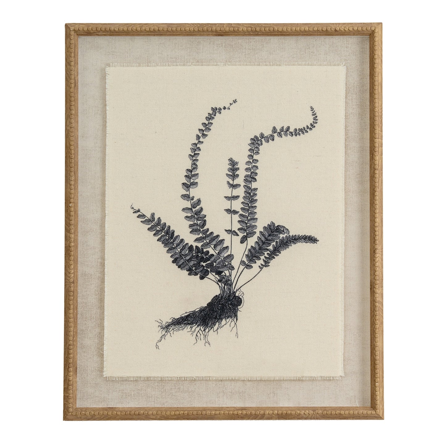 Flora & Fauna Collection Spleenwort On Linen In Beaded Frame - Luxe Home Comforts