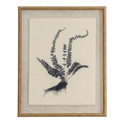 Flora & Fauna Collection Spleenwort On Linen In Beaded Frame - Luxe Home Comforts