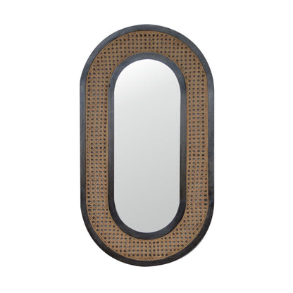 Larissa Carbon Black Mango Wood Mirror with Hand-Woven Rattan