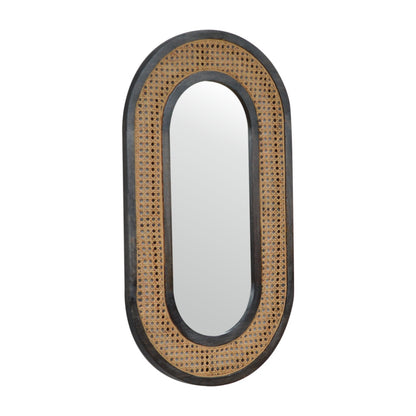 Larissa Carbon Black Mango Wood Mirror with Hand-Woven Rattan