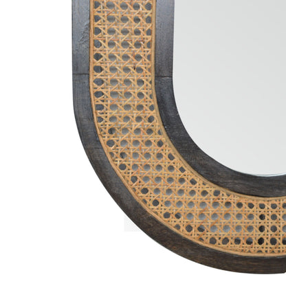 Larissa Carbon Black Mango Wood Mirror with Hand-Woven Rattan
