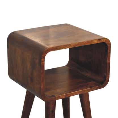 Mini Chestnut Curved Open Bedside Table