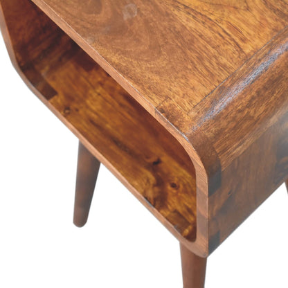 Mini Chestnut Curved Open Bedside Table