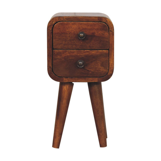 Extra Mini Curved Chestnut Bedside Table