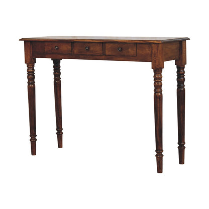 Turned Legs 3 Drawer Chestnut Console Table