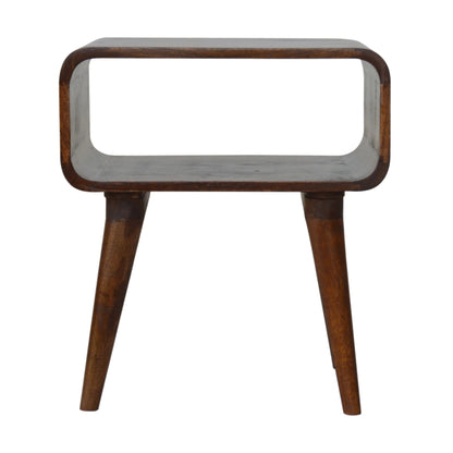 Curved Open Chestnut Bedside Table