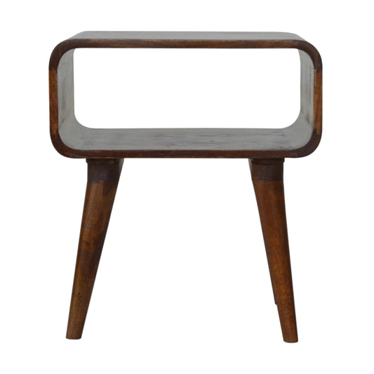 Curved Open Chestnut Bedside Table