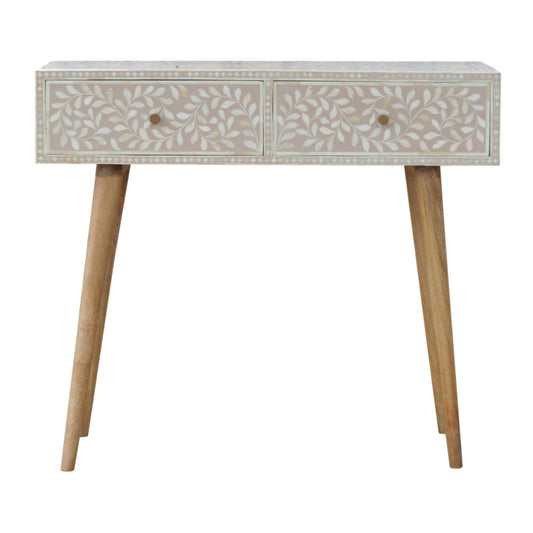 Taupe Floral Bone Console Table