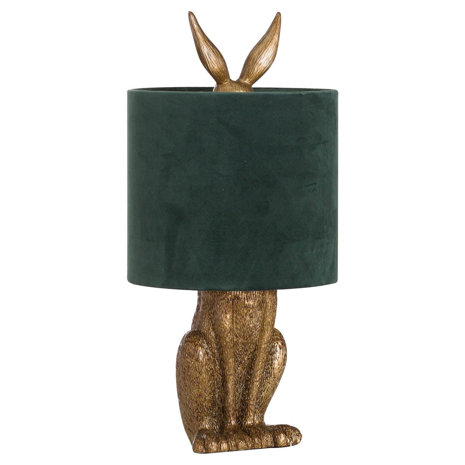 Antique Gold Hare Table Lamp With green Velvet Shade - Luxe Home Comforts