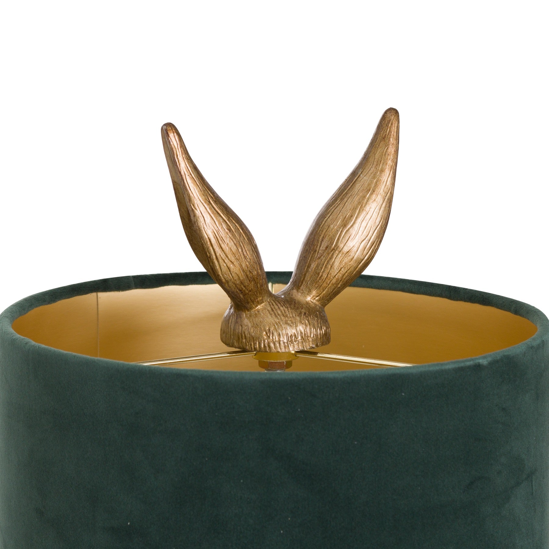 Antique Gold Hare Table Lamp With green Velvet Shade - Luxe Home Comforts
