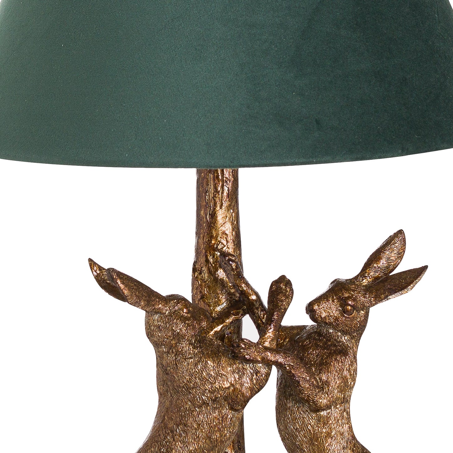 Antique Gold Marching Hares Lamp With Green Velvet Shade - Luxe Home Comforts