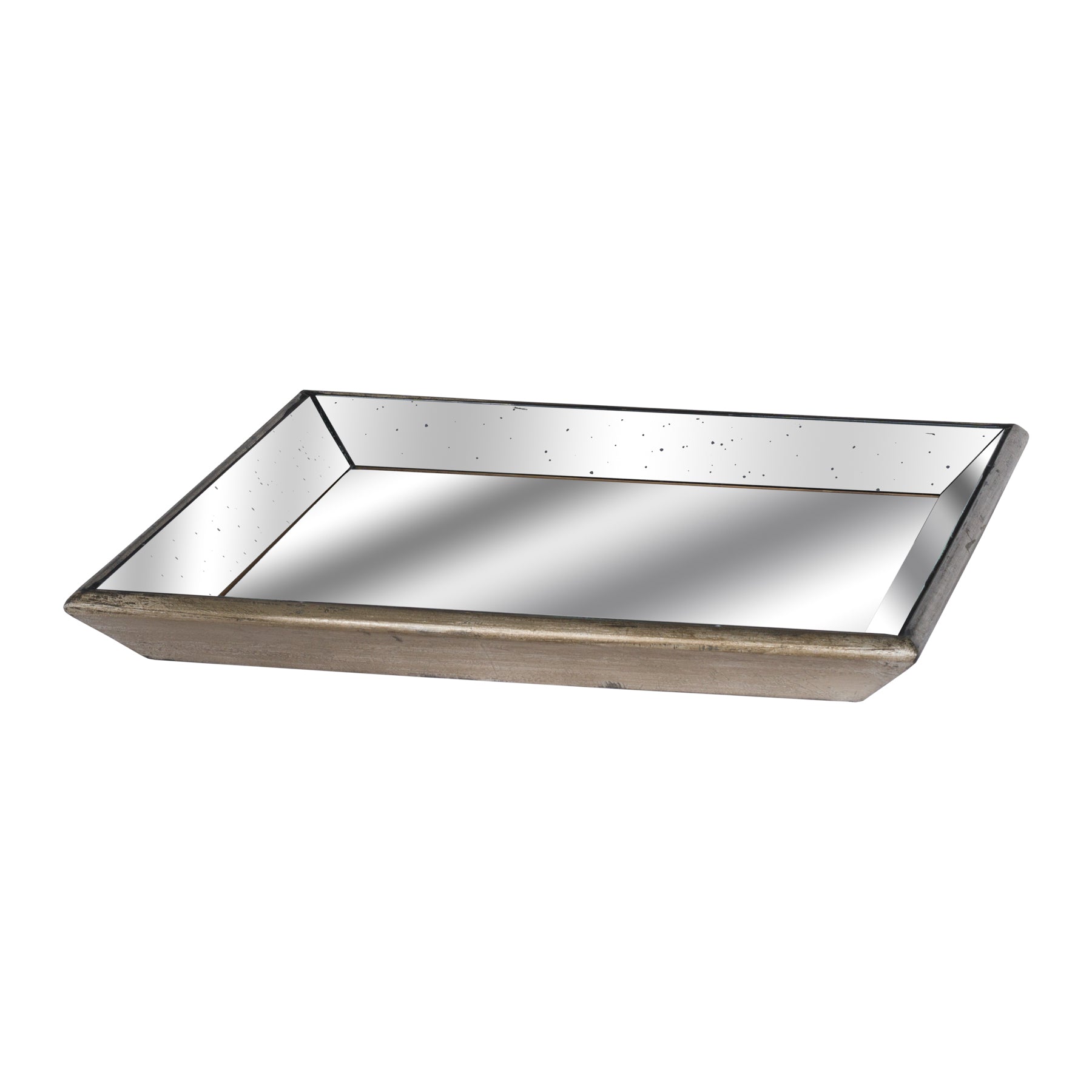 Astor Distressed Mirrored Square Tray W/Wooden Detailing Lge - Luxe Home Comforts