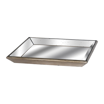 Astor Distressed Mirrored Square Tray W/Wooden Detailing Lge - Luxe Home Comforts