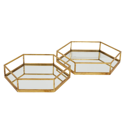 Gold Hexagon Set Of Two Trays - Luxe Home Comforts