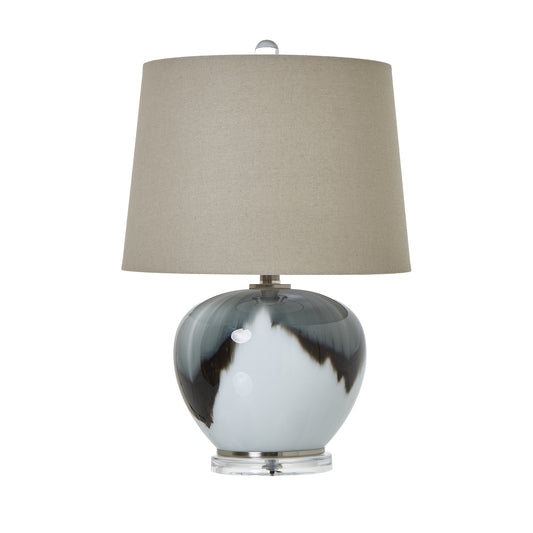 Grey Glass Table Lamp With Linen Shade - Luxe Home Comforts