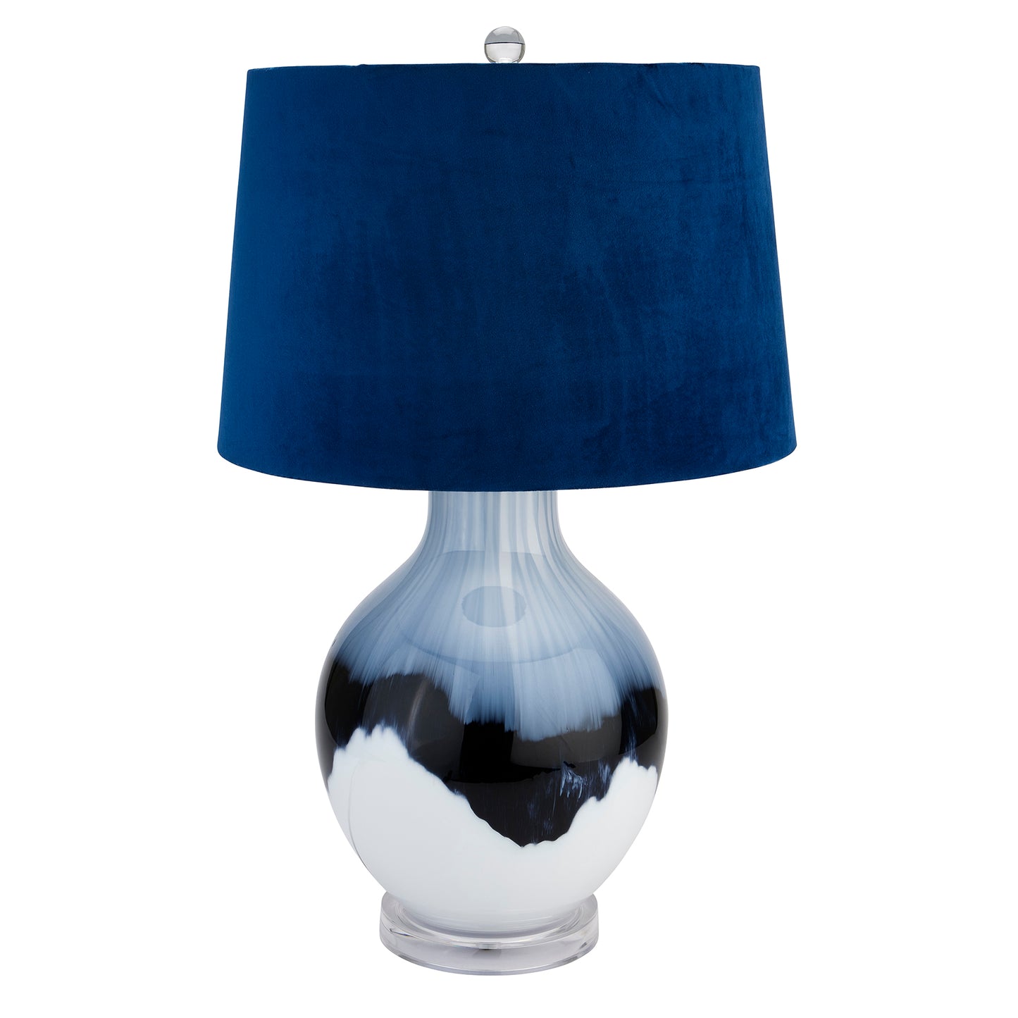 Ice Shadows Table Lamp With Navy Blue Lampshade - Luxe Home Comforts
