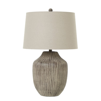 Ochre Carved Textured Table Lamp With Linen Shade - Luxe Home Comforts