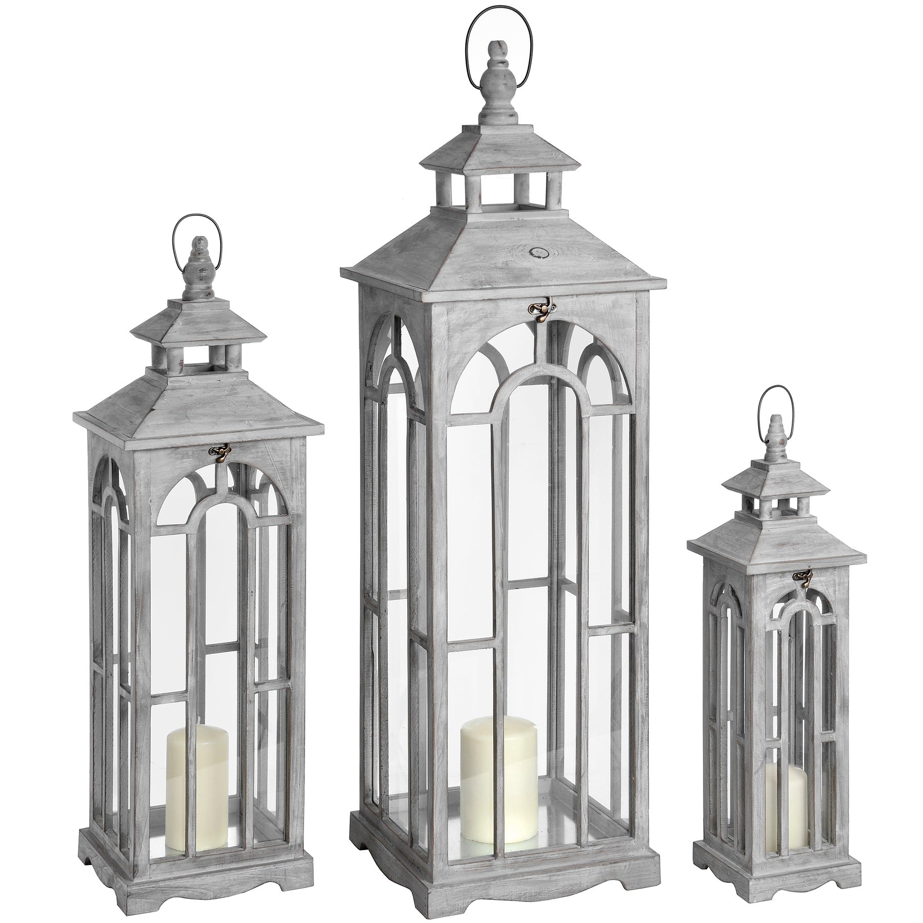 Set Of Three Wooden Lanterns With Archway Design - Luxe Home Comforts