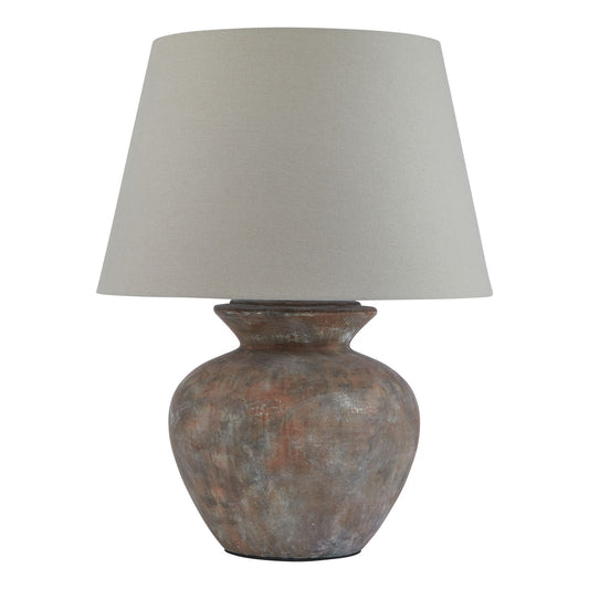 Siena Brown Round Table Lamp With Linen Shade - Luxe Home Comforts