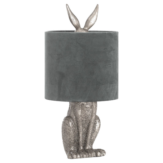 Silver Hare Table Lamp With Grey Velvet Shade - Luxe Home Comforts