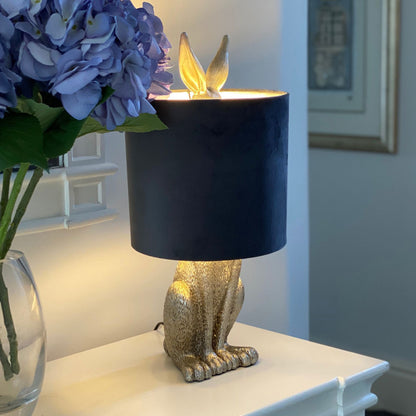 Silver Hare Table Lamp With Grey Velvet Shade - Luxe Home Comforts