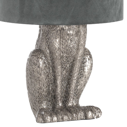 Silver Hare Table Lamp With Grey Velvet Shade - Luxe Home Comforts